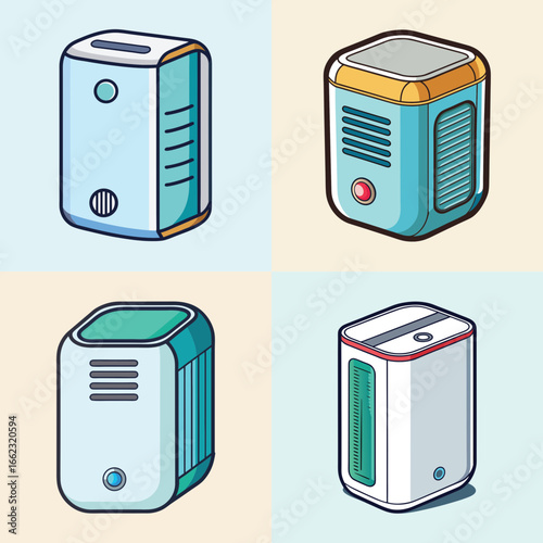 A collection of cartoon illustrations depicting various models of small home appliances