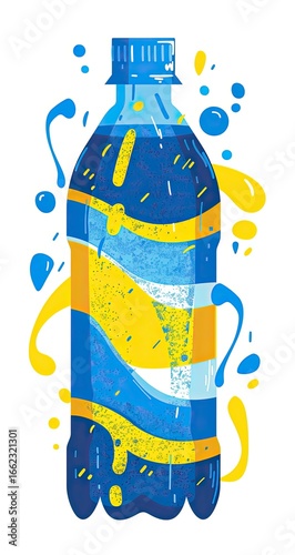 Colorful soda bottle with splashes
