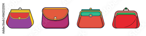 Colorful cartoon handbags and purses vector set-Vector illustration of four colorful cartoon handbags and purses, perfect for fashion, accessories, shopping, and lifestyle creative design projects.