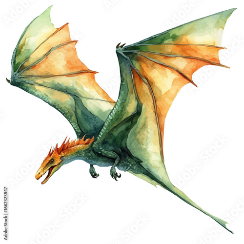 Pteranodon, watercolor illustration vector, isolated on a white background.