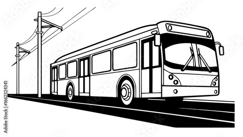 Graphic vector-style silhouette of a modern electric city bus, profile view, clean lines, no markings, only shape and form.