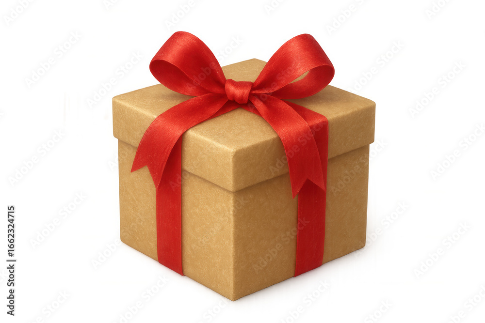 Fototapeta premium Closed beige gift box tied with red ribbon on transparent background, perfect for celebrations and special occasions