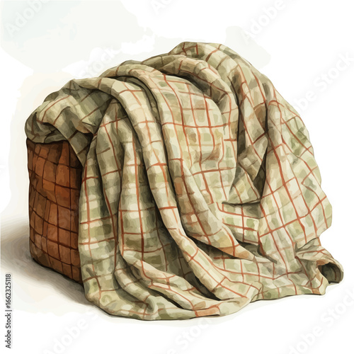 Plaid Blanket, watercolor clipart vector, isolated on a white background.
