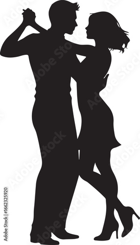 Black silhouette of a man and woman dancing closely together couple dancing