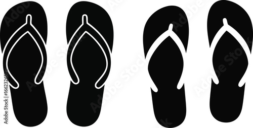Set of flipflops, beach slippers editable vector illustration icon. silhouette icon of a pair of flip-flop vacation symbol 