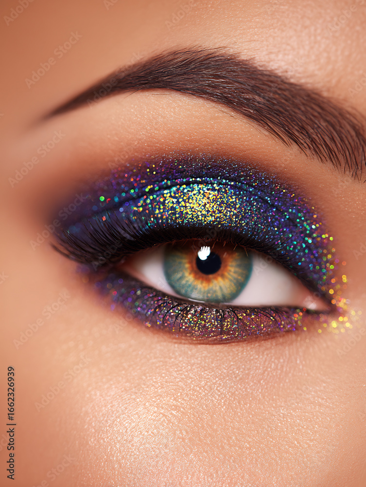 Fototapeta premium Glitter eyeshadow reflecting light on eyelids