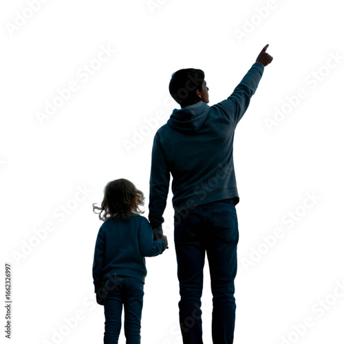 Png father and daughter looking up at sky together family time parenting childhood love silhouette dark sky point 100 Isolated on white background
