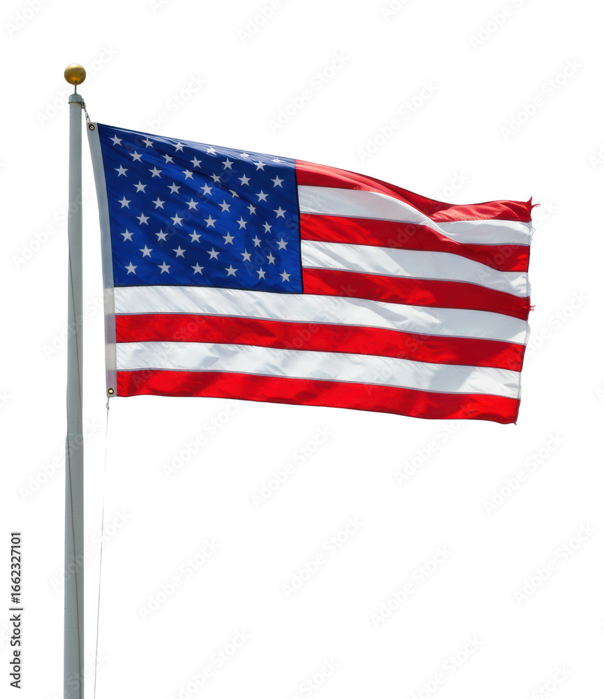 Obraz premium American flag waving in the wind outdoor setting clear blue sky symbol of freedom. Cut out PNG