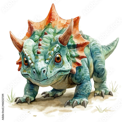 Pachycephalosaurus, watercolor vector, isolated on a white background.