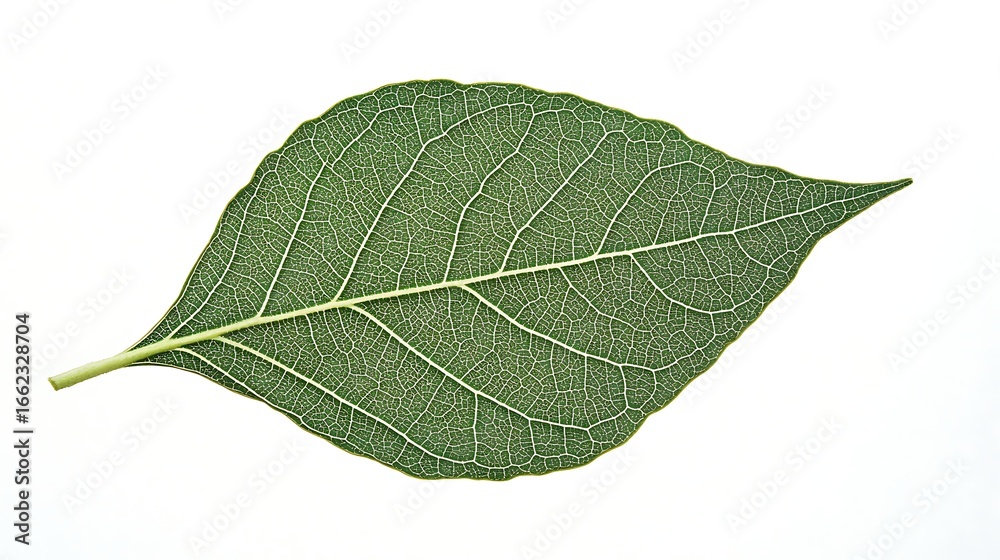 Obraz premium Single Green Leaf with Detailed Veins on White Background.