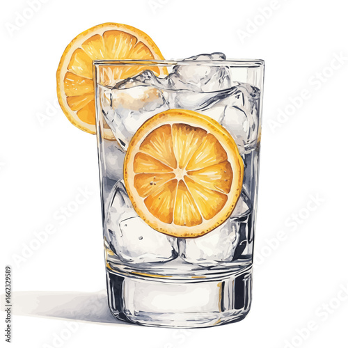 Lemonade Glass Summer Refreshment, watercolor painting vector, isolated on a white background.