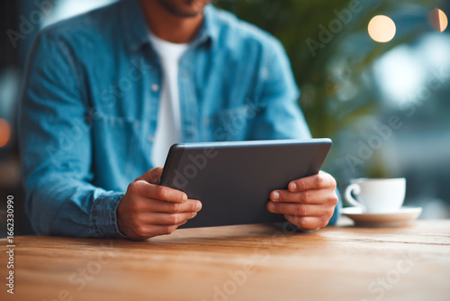 Freelancer checking client email on tablet