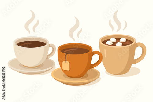 Warm Drinks Set with Coffee, Tea and Hot Chocolate