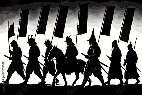 Samurai Parade Silhouette Vector
