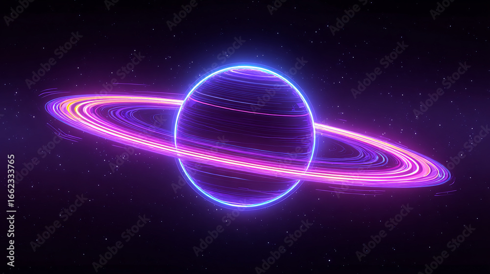 Obraz premium Futuristic planet with neon rings