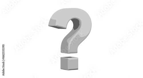 Illustration of a three dimensional question mark with a grey color scheme on a white background on transparent background