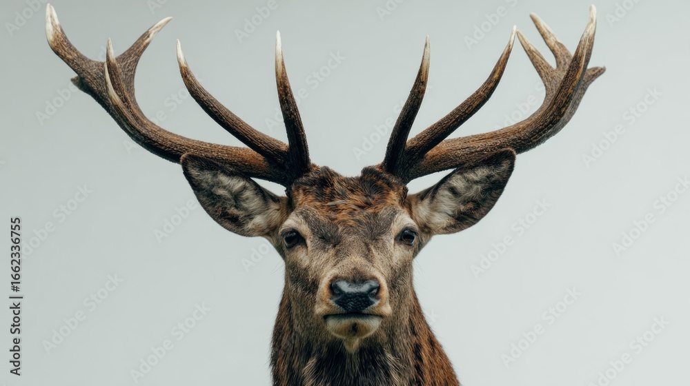 Fototapeta premium Deer portrait against a light gray background