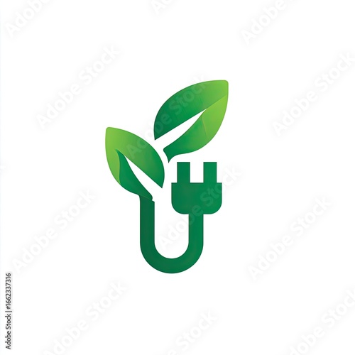 Green energy plug leaves logo design, website icon