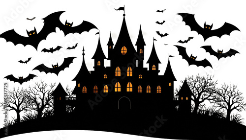 Vector silhouette of haunted house castle