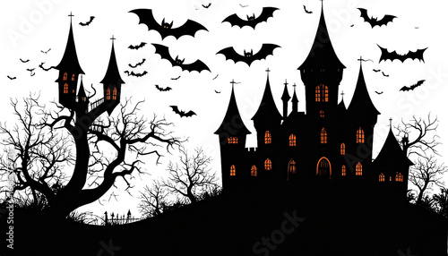 Vector silhouette of haunted house castle