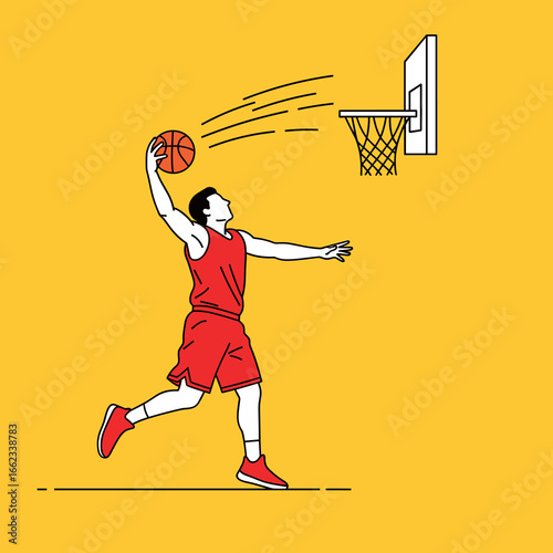 basketball player illustration vector slam dunk action sport concept icon flat design