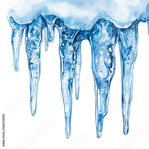 watercolor of Frozen Icicles Dripping, vector, isolated on a white background.