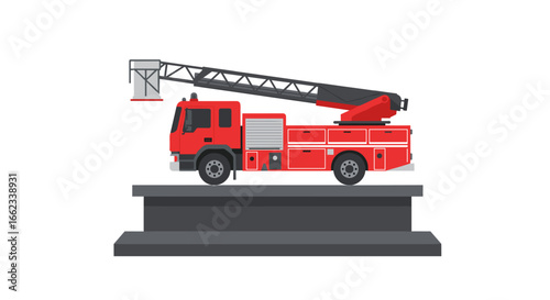 Emergency response action fire truck illustration digital art urban setting side view fire safety concept. Vector illustration