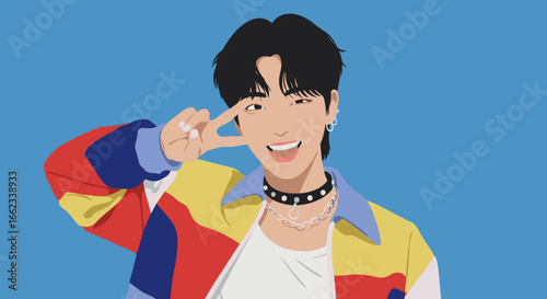 Youthful artistry vibrant character illustration digital canvas playful vibe close-up viewpoint. Vector illustration