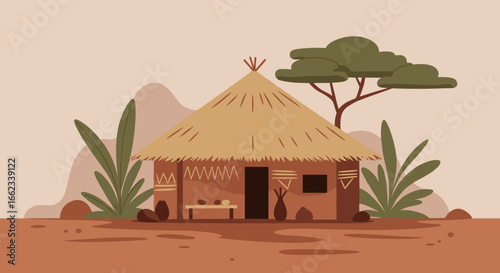 Cultural heritage display traditional village digital art rustic environment illustrative viewpoint community lifestyle. Vector illustration