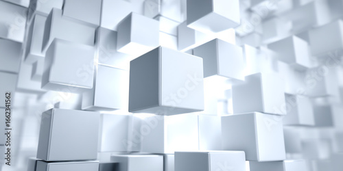 Rotating 3D cubes on white grid background