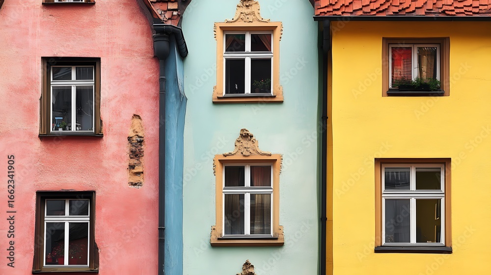 Obraz premium Vibrant Colorful Buildings Facade with Windows