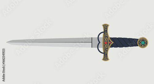 Epic sword design fantasy realm digital art isolated background top-down view adventure concept. Vector illustration