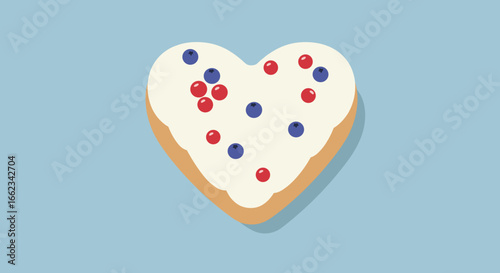 Delicious heart-shaped cookie with colorful sprinkles kitchen food photography bright whimsical concept. Vector illustration