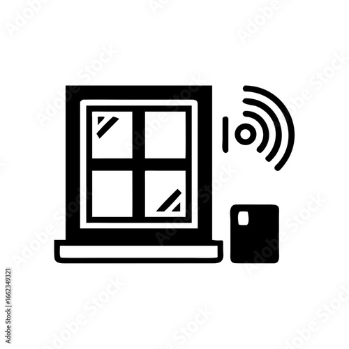 Window sensor icon on a window sill for security monitoring