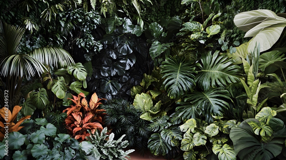 Obraz premium Lush Tropical Rainforest Plants Background Wallpaper