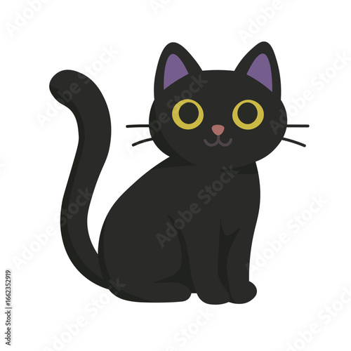 Cute black cat cartoon illustration in flat vector style, isolated design for pets and animals.