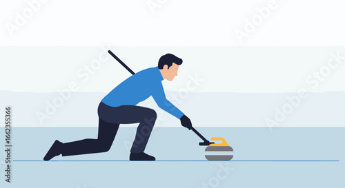 Curling action sports arena digital illustration competitive environment side view team spirit and strategy. Vector illustration