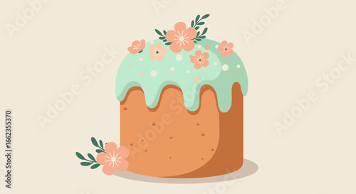 Baking delight floral cake decorating workshop cozy kitchen tutorial warm atmosphere creative craft. Vector illustration