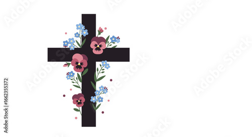 Floral cross design church environment graphic art contemporary style artistic viewpoint spiritual concept. Vector illustration