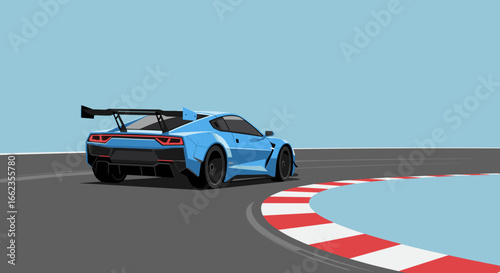 High-speed drift action racing track digital art vibrant environment side view automotive enthusiasts. Vector illustration