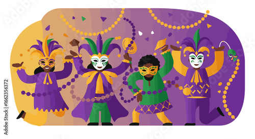 Vibrant mardi gras celebration new orleans digital artwork festive atmosphere colorful viewpoint cultural festivity. Vector illustration