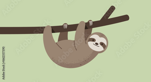 Charming sloth hanging from tree branch jungle digital illustration playful whimsical concept. Vector illustration