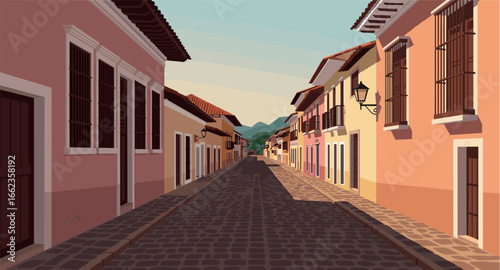Exploring vibrant streets colonial architecture san cristobal de las casas digital illustration serene environment artistic perspective. Vector illustration
