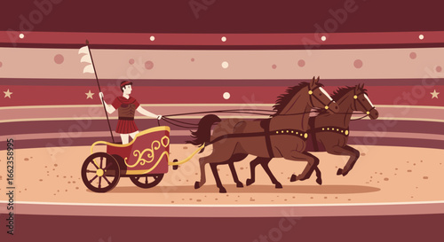 Chariot racing championship ancient rome digital illustration arena side view historical sport concept. Vector illustration