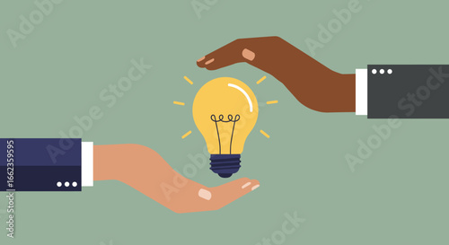 Collaboration in innovation diverse hands sharing ideas creative workspace digital illustration inspiring concept. Vector illustration