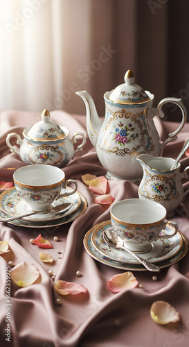 Wallpaper Mural Tea set on silk cloth, soft focus and delicate colors Torontodigital.ca
