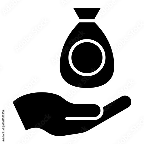 Hand and bag of money glyph solid icon
