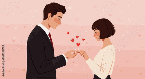 Romantic proposal moment intimate setting digital illustration heartfelt atmosphere close-up view love concept. Vector illustration