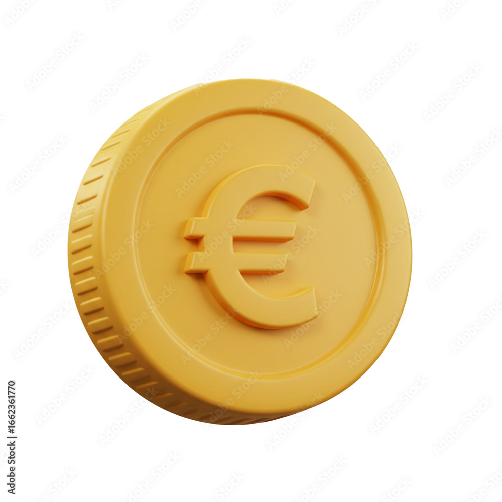 Obraz premium A golden coin, meticulously rendered with a three-dimensional effect, showcases the Euro symbol, symbolizing financial transactions and economic prosperity, isolated against a dark background.