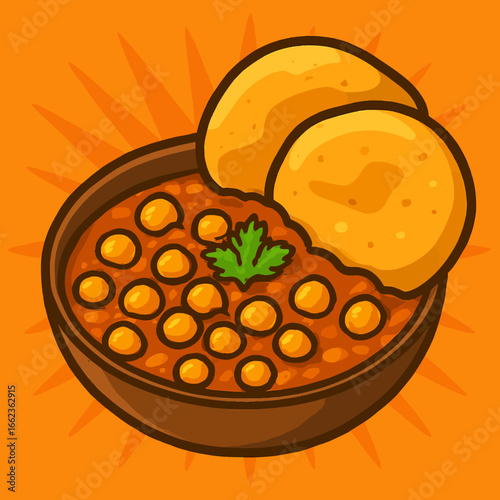 Savor the delicious taste of authentic Indian Chole Bhature with this vibrant and appetizing depiction, perfect for culinary blogs and restaurant promotions.